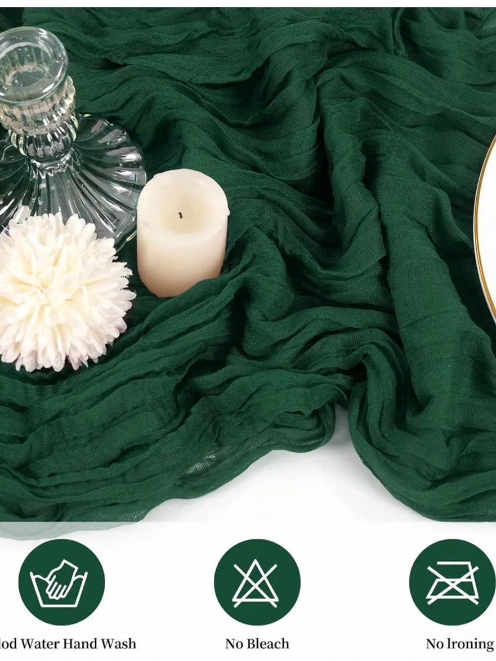 Dark Green Crinkled Table Runner - Stylish Dining Accent